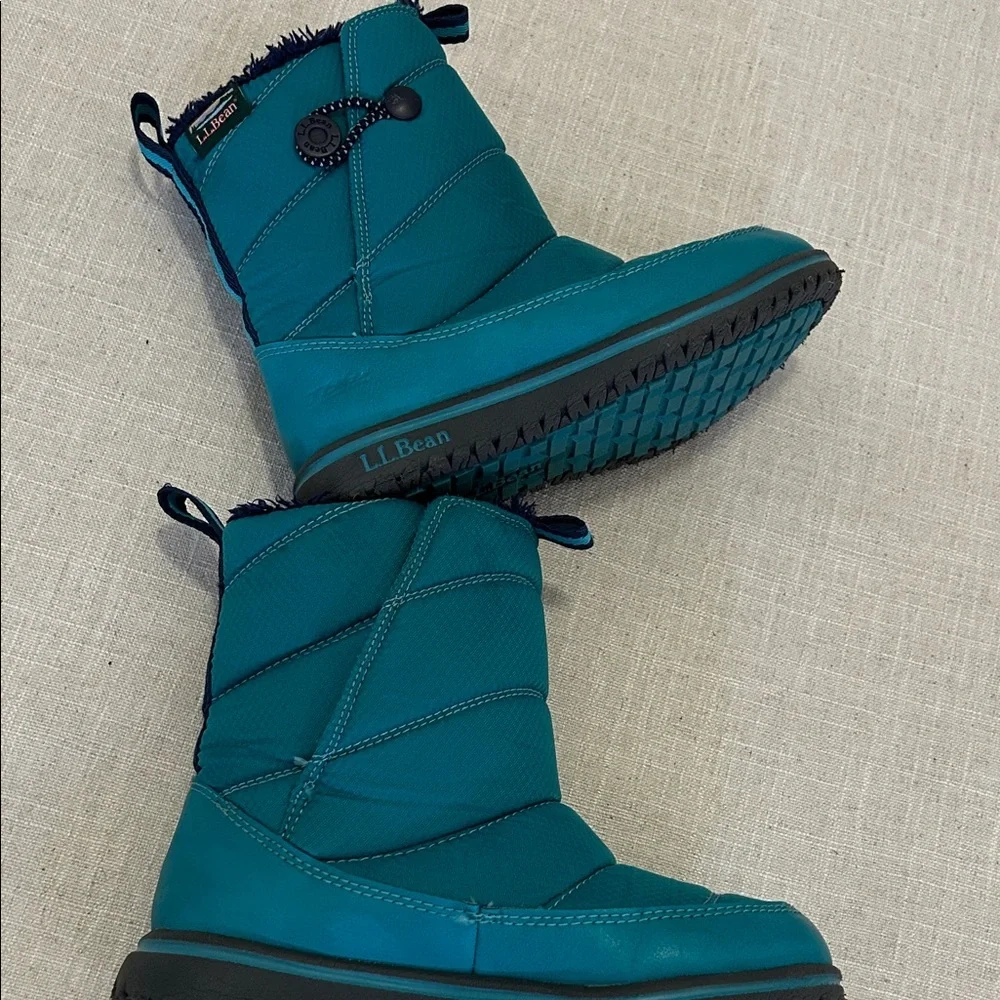 L.L. Bean Ultralight Quilted Snow Boots Kids Size 13 Aqua Fleece Lined Winter
